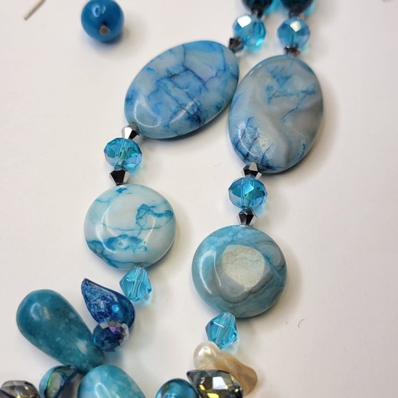 Blue Necklace Double Strand Beaded Necklace - Picture 8 of 13